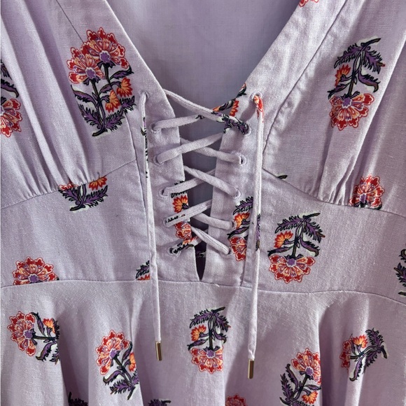 House of Harlow 1960 Puff Sleeve Linen Blend Lavender Floral Midi Dress Size 8 - Picture 11 of 13